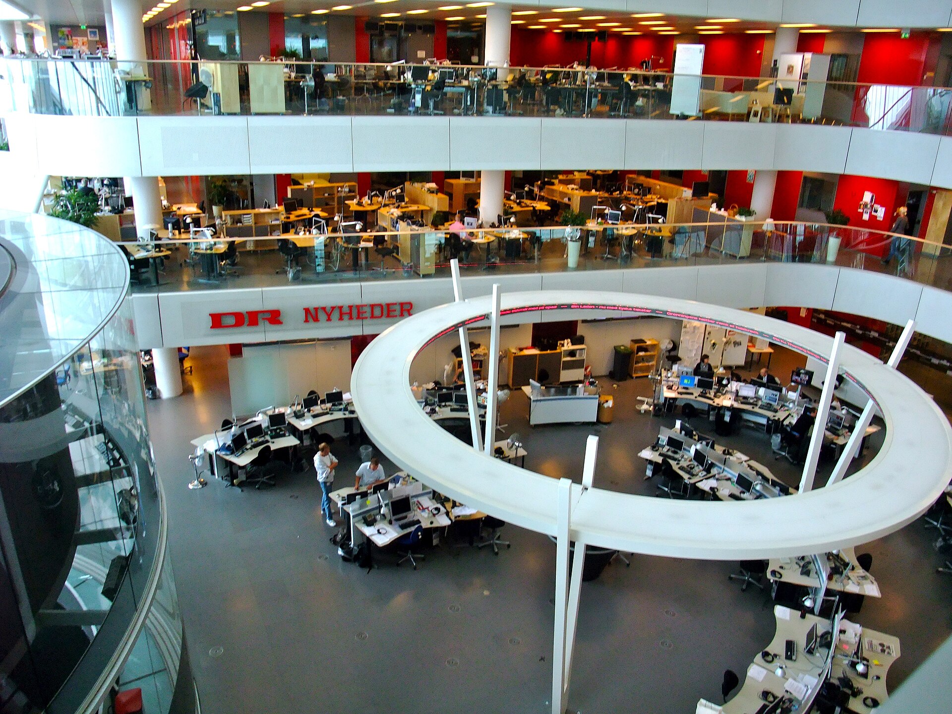 Open-plan newsroom at Danish broadcaster DR with journalists at desks