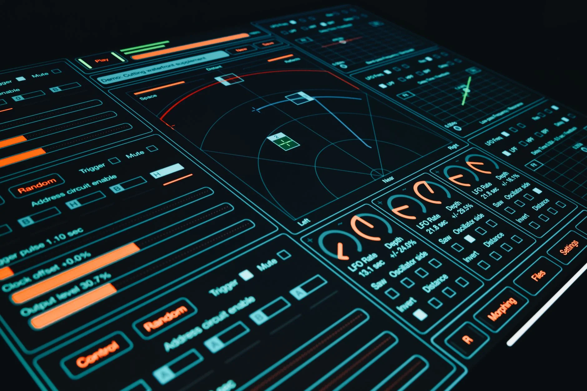 Dynamic digital interface showcasing technology with interactive design elements and controls.