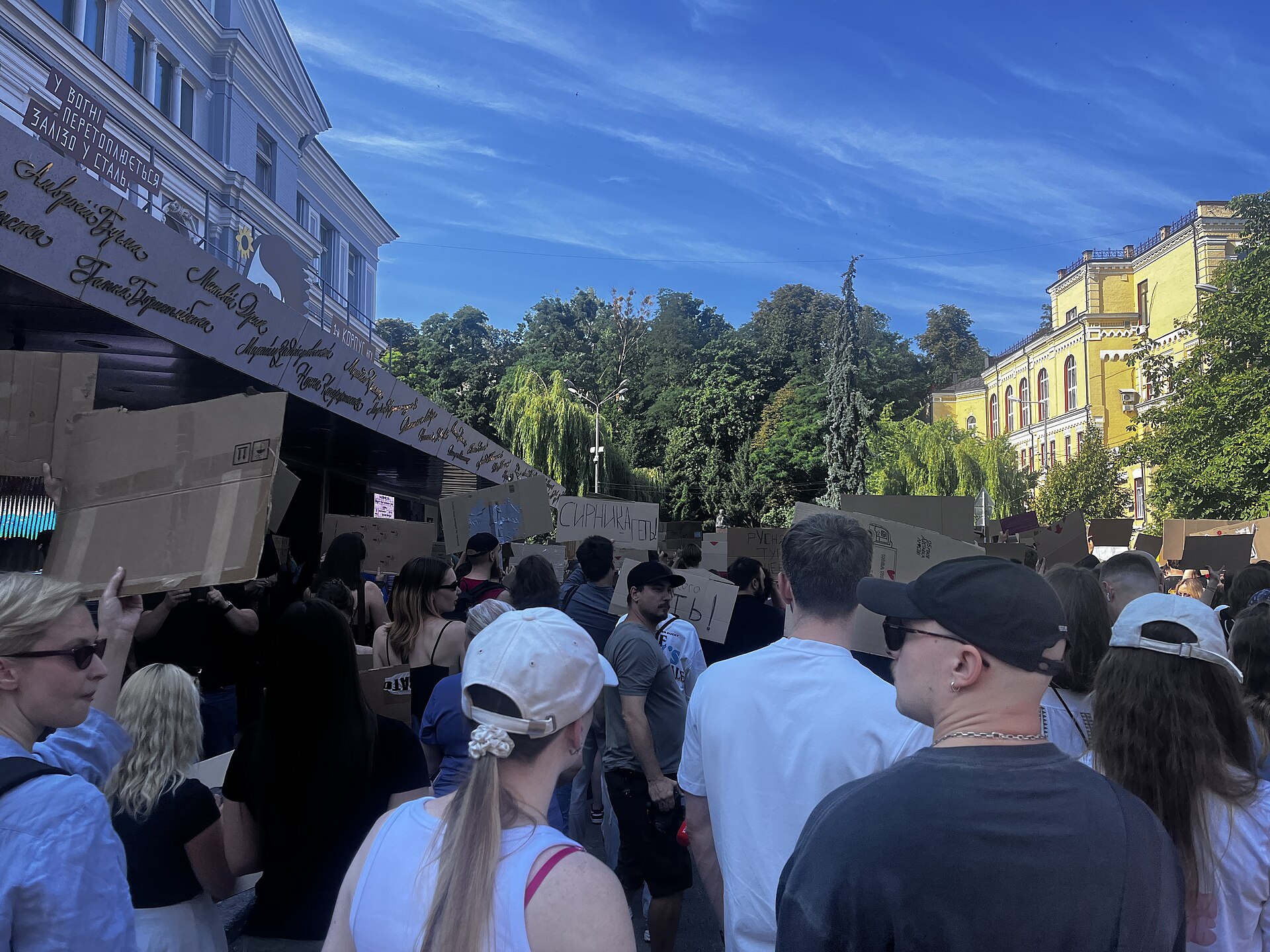 Crowd of demonstrators at the Carton Revolution in Kyiv