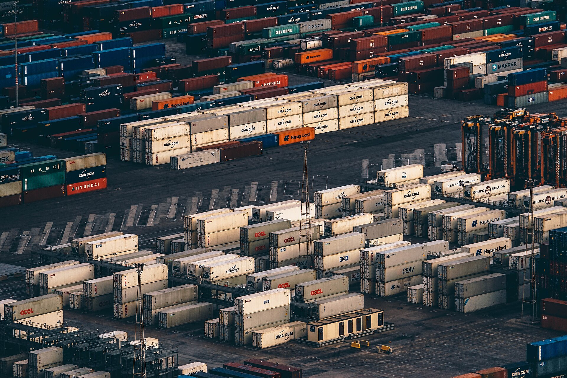 Stacked shipping containers at an international cargo port