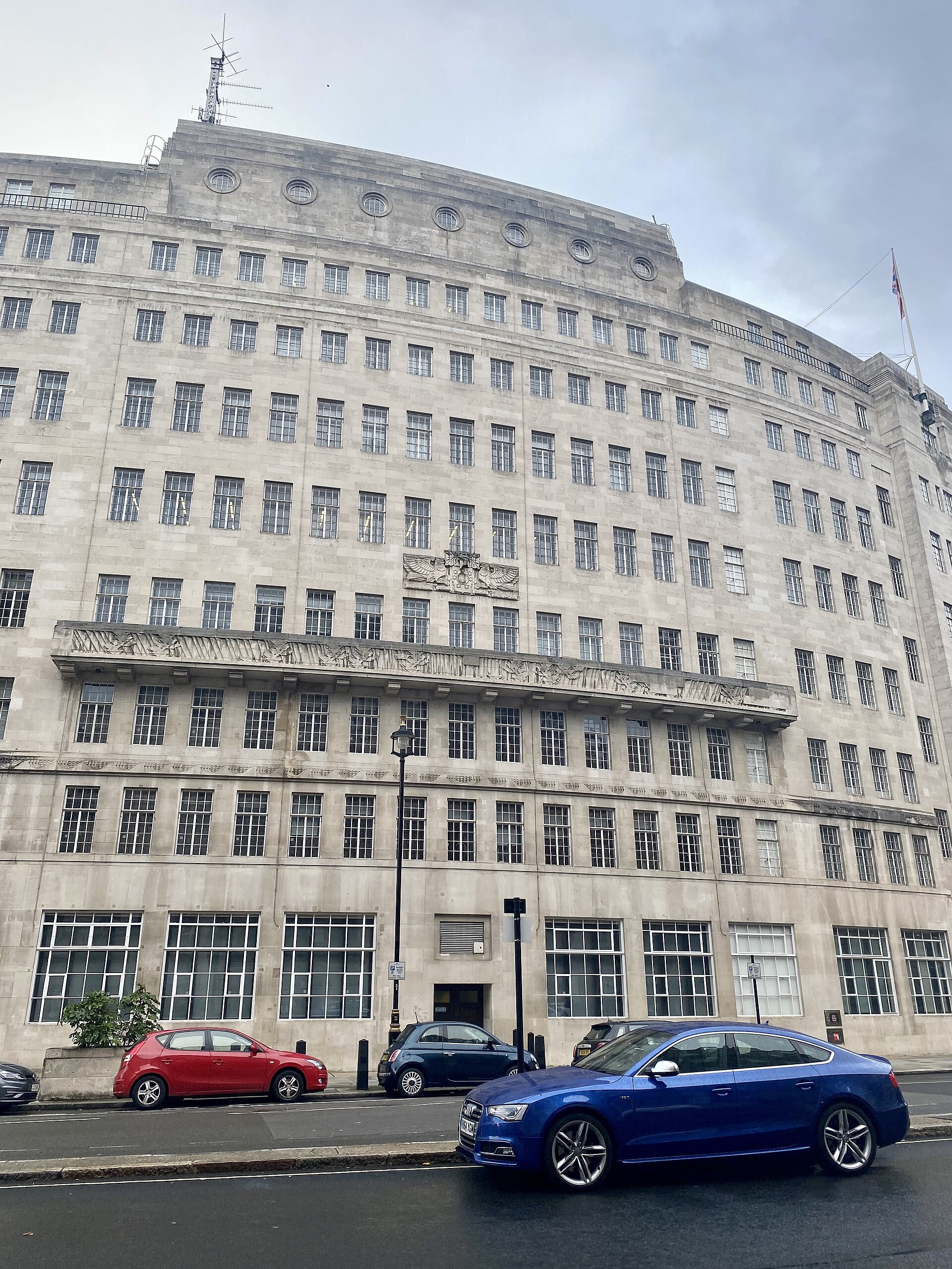 Exterior of BBC Broadcasting House in London by day