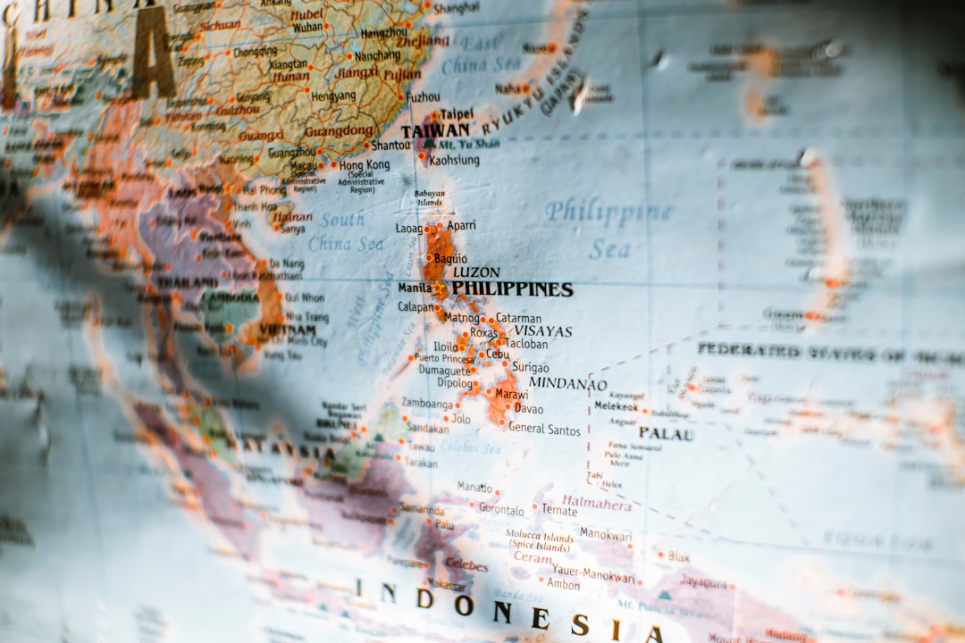 A close up of a map of asia