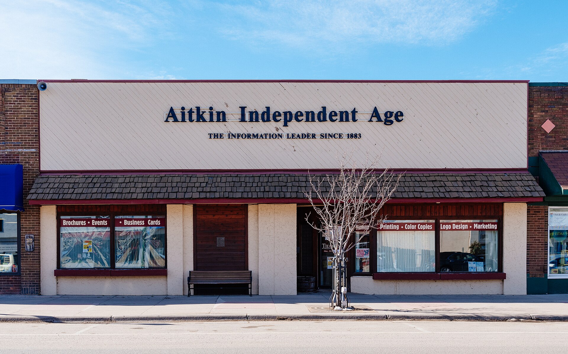 Storefront office of a small-town local newspaper in Minnesota