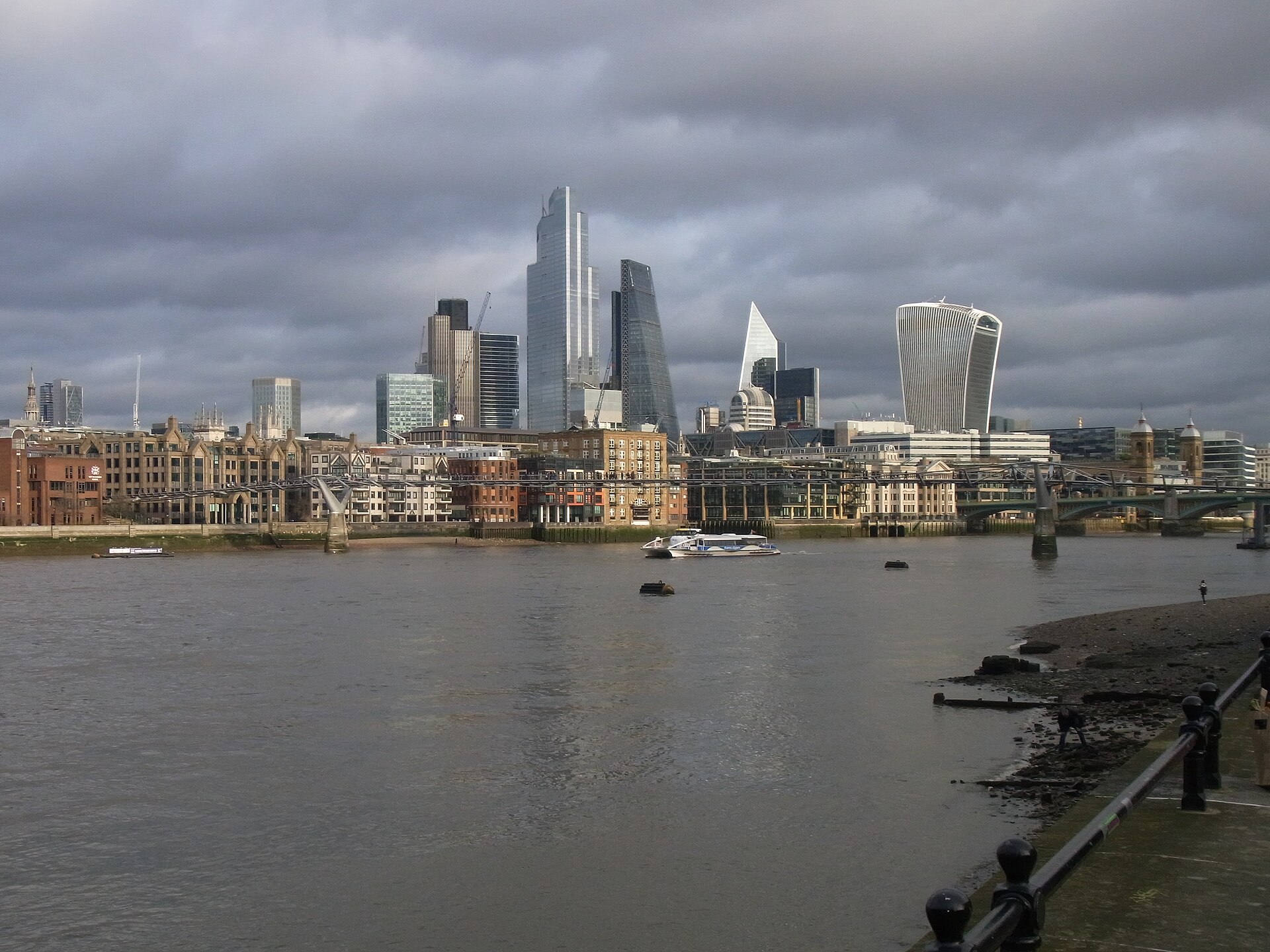 City of London financial district skyline viewed across the Thames