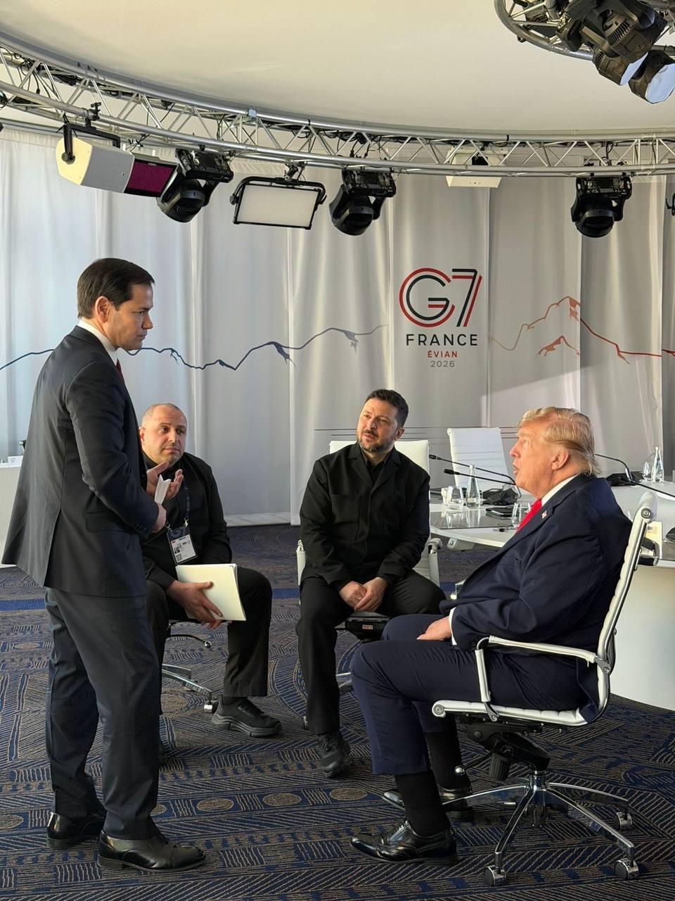 Volodymyr Zelenskyy and Donald Trump meet during the G7 summit in France