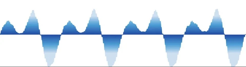 Close-up of a blue audio sound waveform