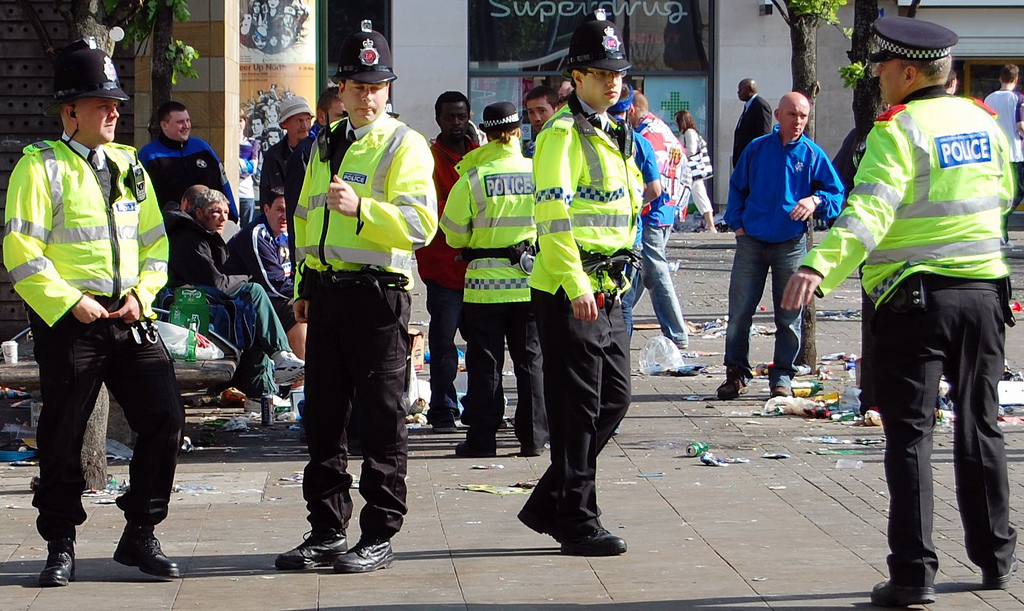 Uniformed police officers on duty in central Manchester