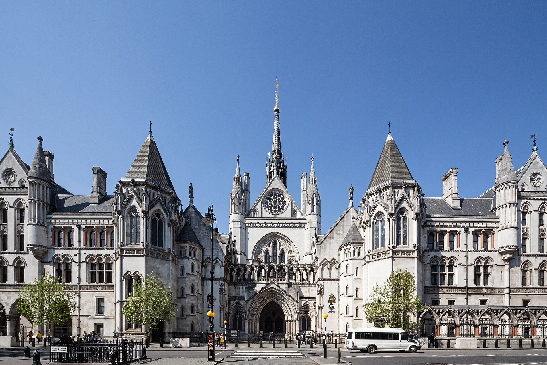 Gothic stone entrance of the Royal Courts of Justice, London