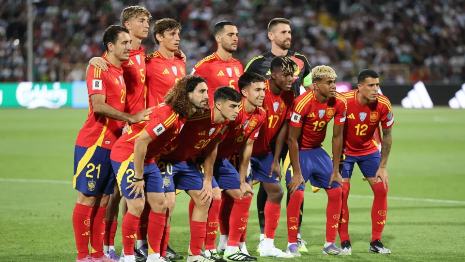 Spain national football team lined up before a match