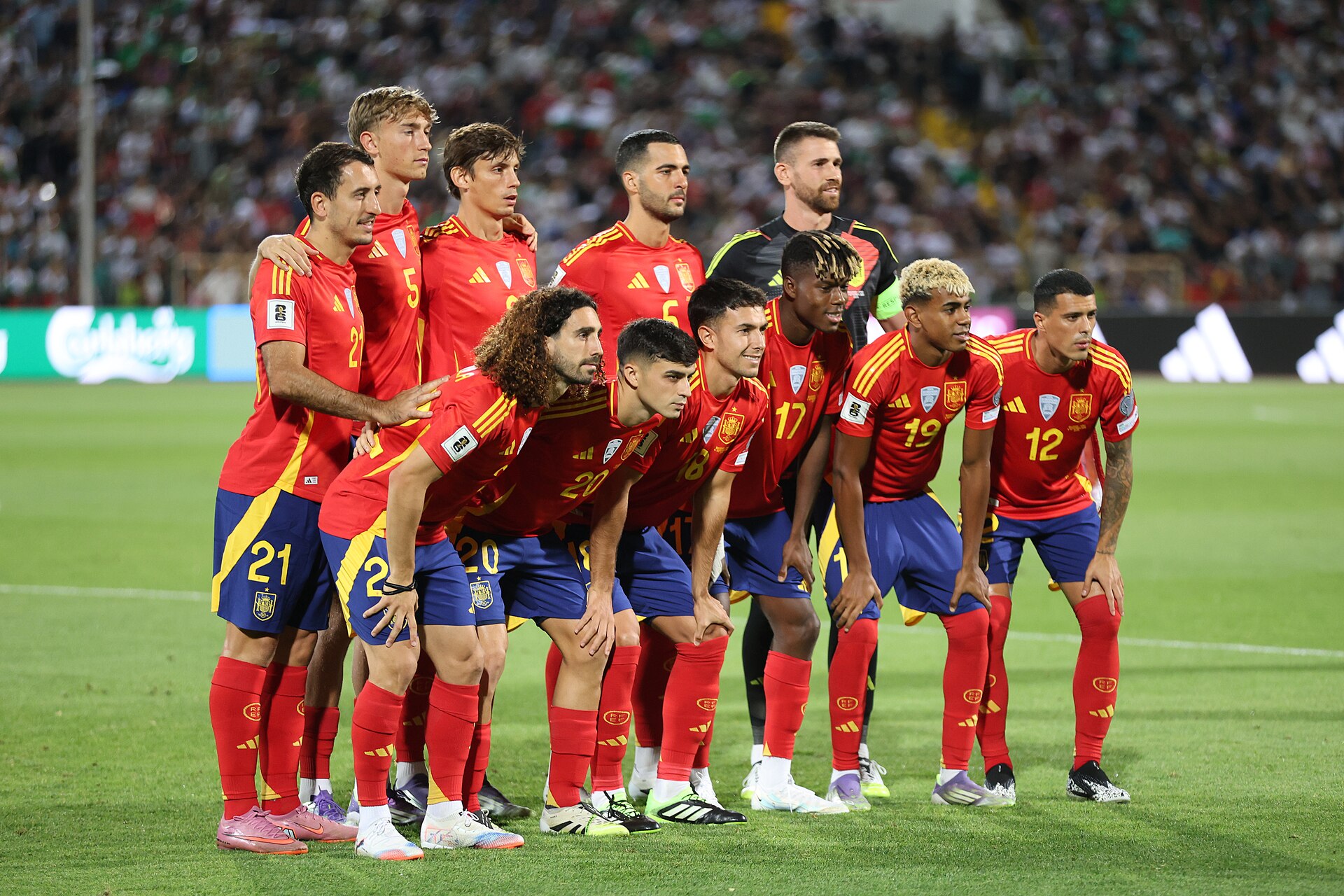 Spain national football team lined up before a match