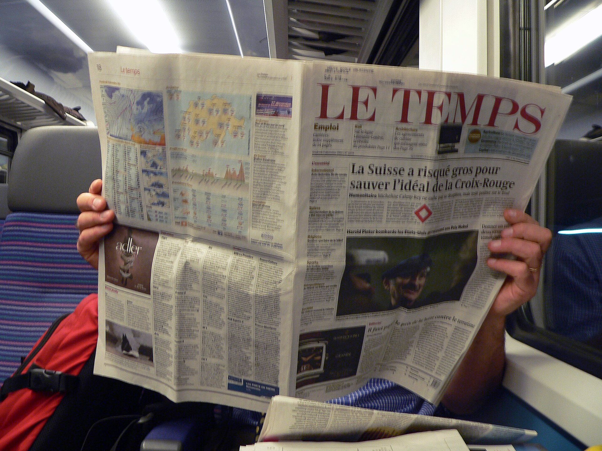 Front page of a printed broadsheet newspaper