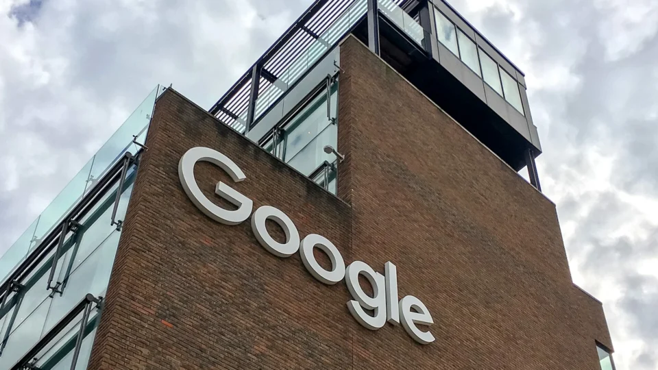 Google logo sign on its Dublin headquarters building