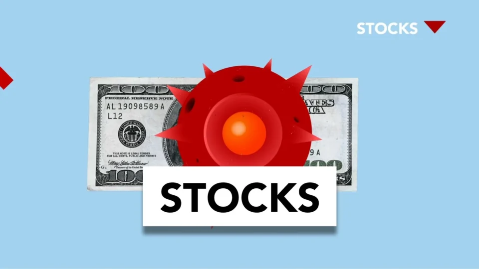 Conceptual image of stock market impact due to COVID-19 with dollar bill.