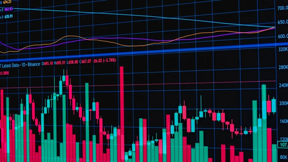 Vibrant financial trading chart showing market dynamics and trends.