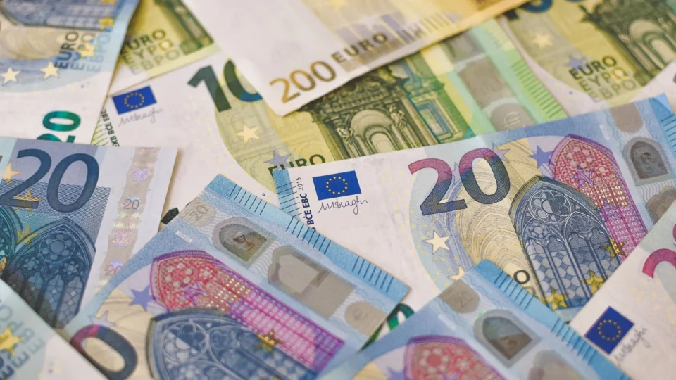 High-quality image of various Euro banknotes showcasing Europe’s currency in detail.