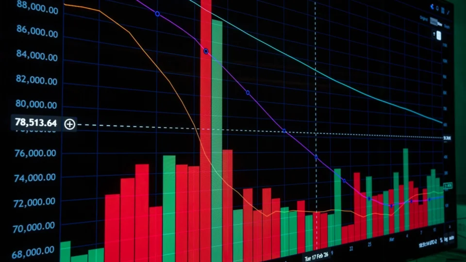 A vibrant display of a financial market chart showing trends and analysis in a modern digital graph.
