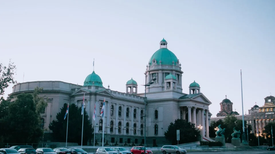 The National Assembly building in Belgrade, Serbia, during daytime.