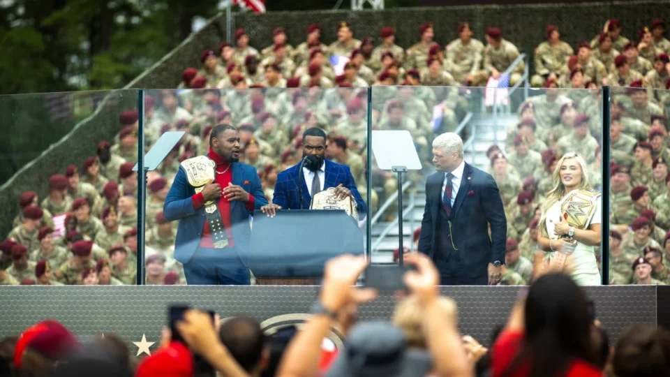Donald Trump speaks at a Fort Bragg Army birthday event