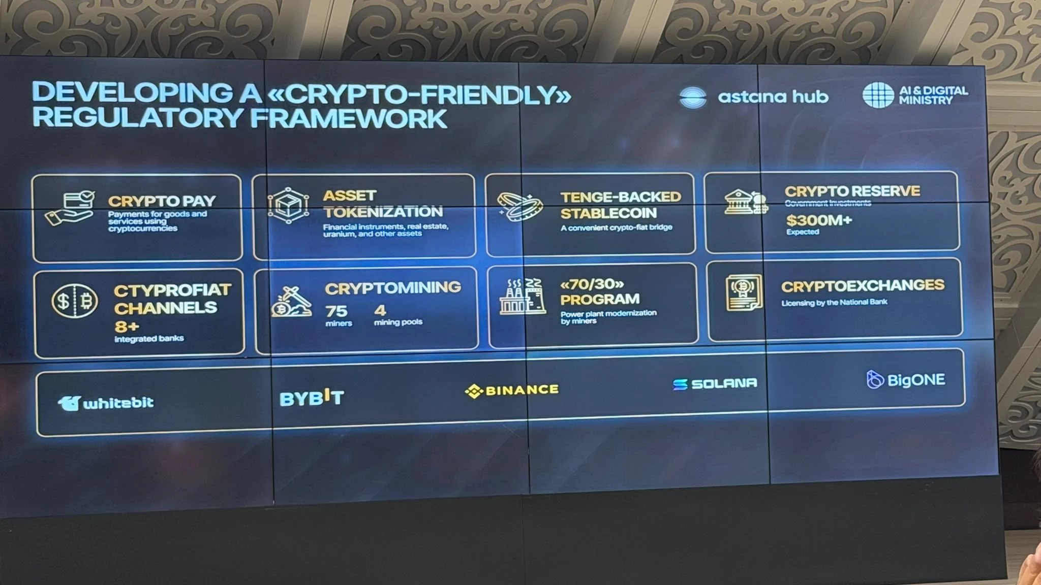 Astana Hub presentation slide on Kazakhstan attracting talent and investment