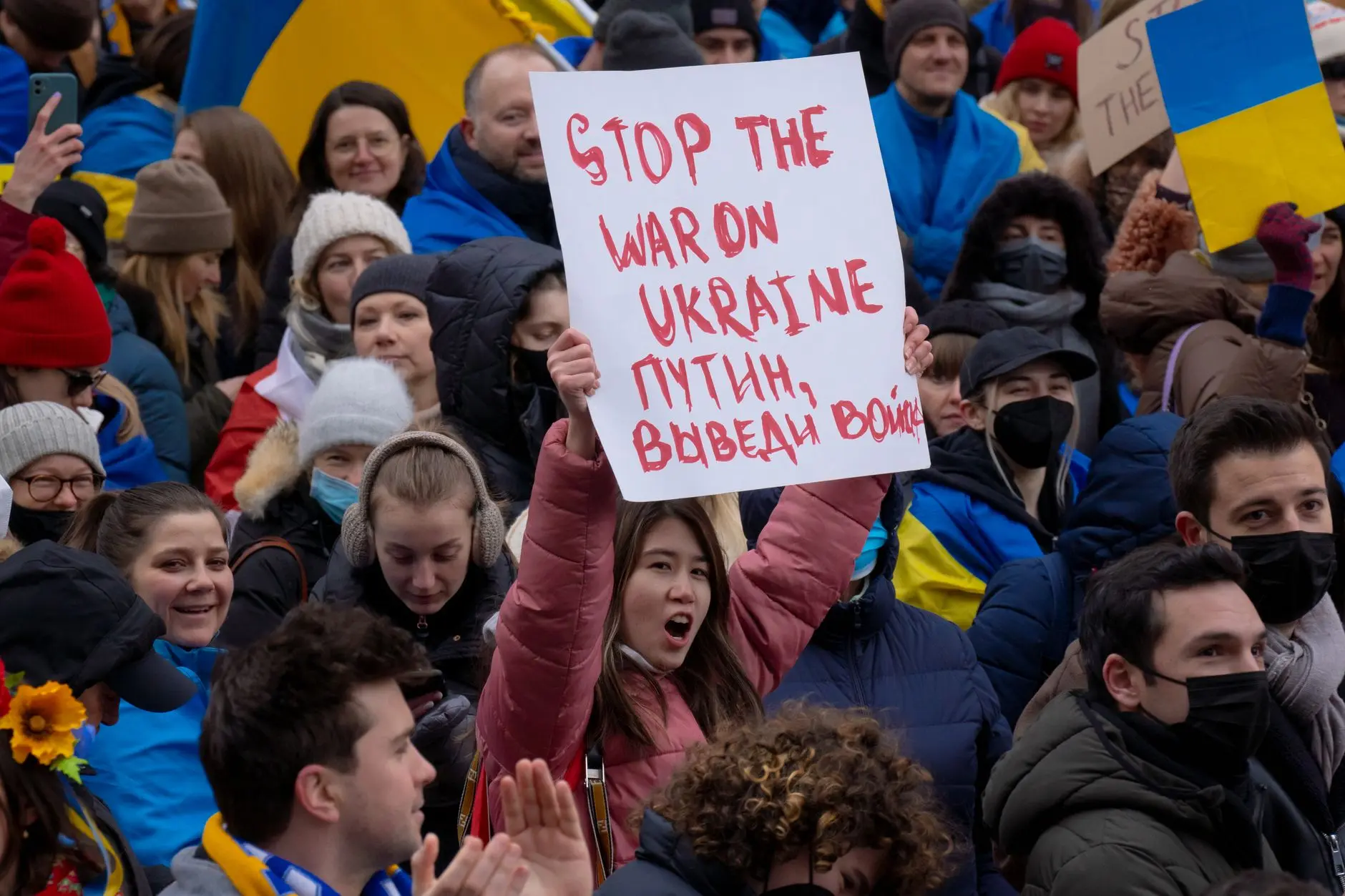 A passionate crowd in New York rallies to protest the war in Ukraine.