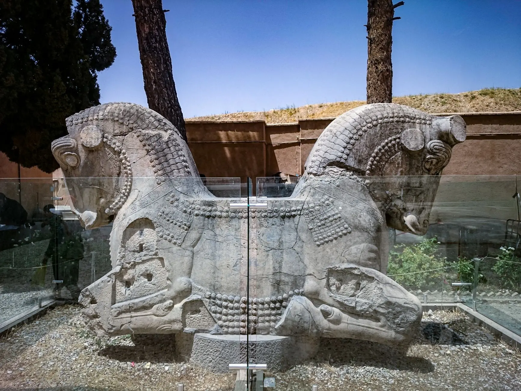 Historic stone carvings of bulls at Persepolis, a UNESCO World Heritage Site in Iran.